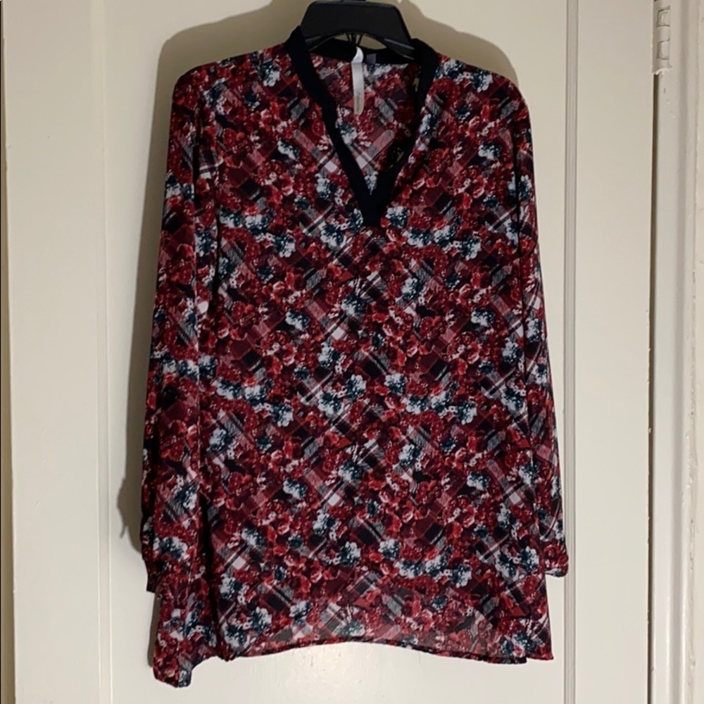 NY collection red and black tunic top